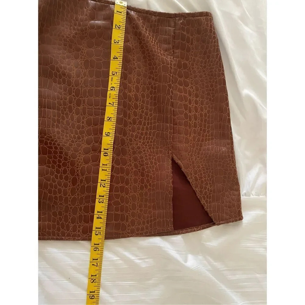 Motel Wren Mini Skirt In PU Croco Brown - Picture 9 of 11